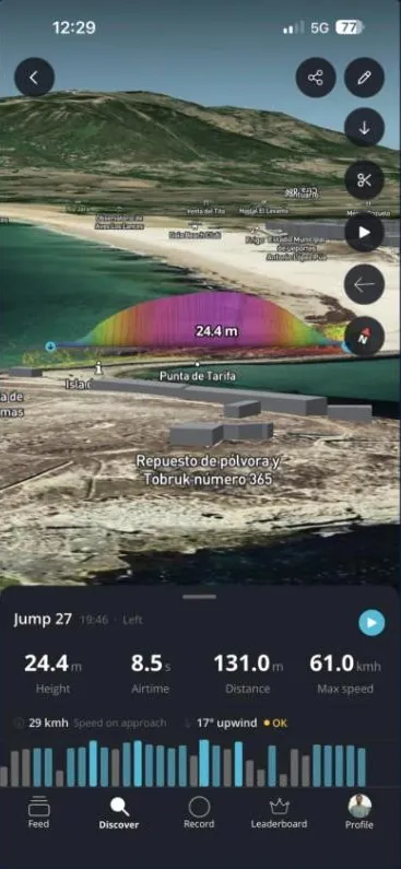 Surfr app: a jump of 24.4 m shown in 3D