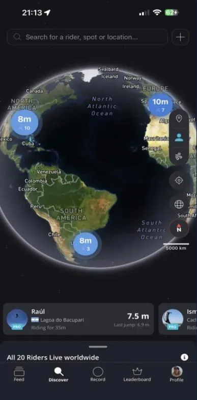 Surfr app: live riders on the world map